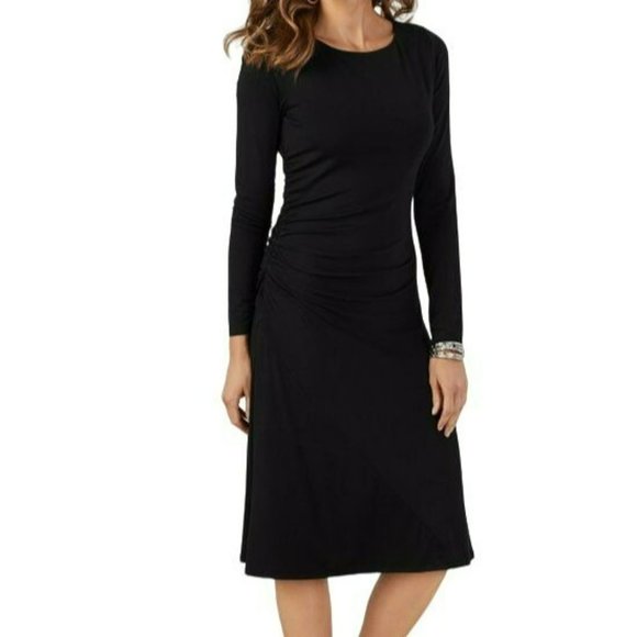 Soft Surroundings Darcey Dress XL Black Long Sleeve Lined Ruched Side Below Knee - Picture 13 of 13